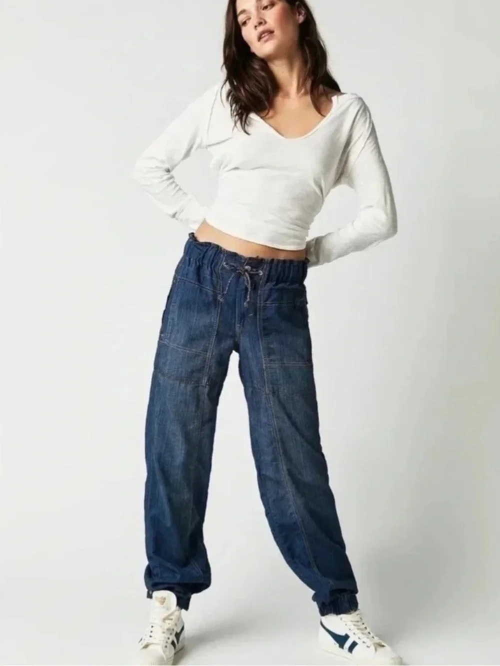 New Free People Drawstring Jogger Jeans Dark Wash Small